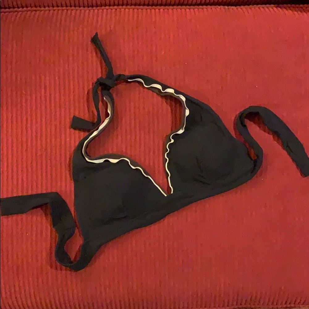 ⚜️ Black Bikini top; brown & beige trimmed halter